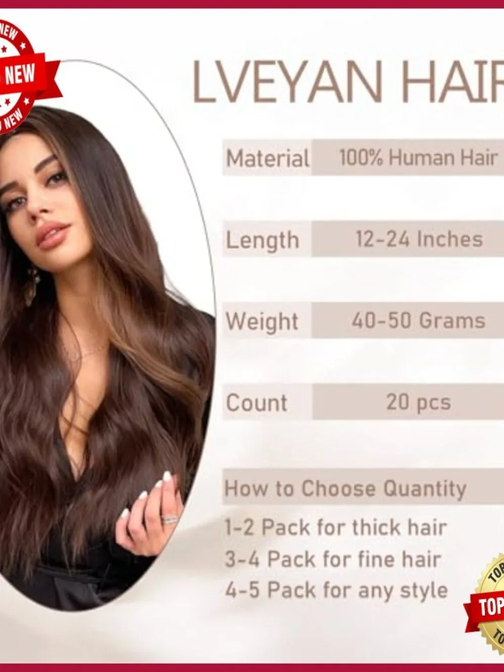 20 Inch Tape-In Human Hair Extensions, 20pcs 50g Pack, Salon Quality